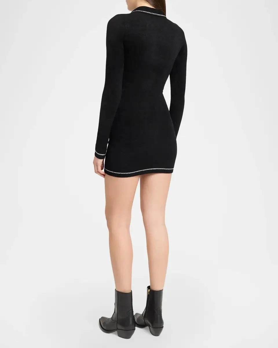 AMIRI Ma Velvet Knit Long-Sleeve Mini Polo Dress | Thumbnail 3