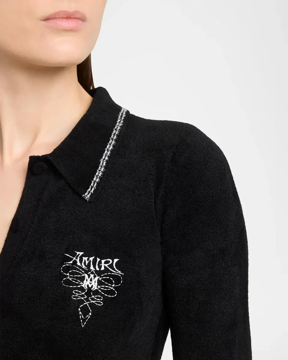 AMIRI Ma Velvet Knit Long-Sleeve Mini Polo Dress | Thumbnail 5