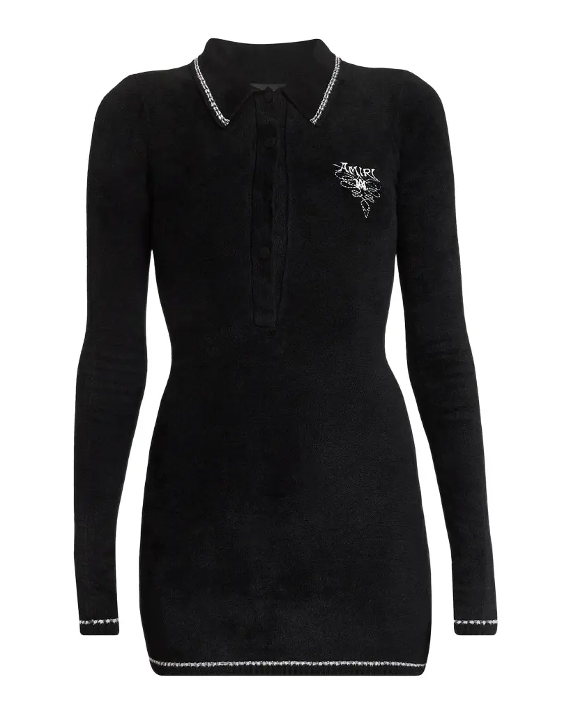 AMIRI Ma Velvet Knit Long-Sleeve Mini Polo Dress | Image 1 AMIRI Ma Velvet Knit Long-Sleeve Mini Polo Dress | Image 1