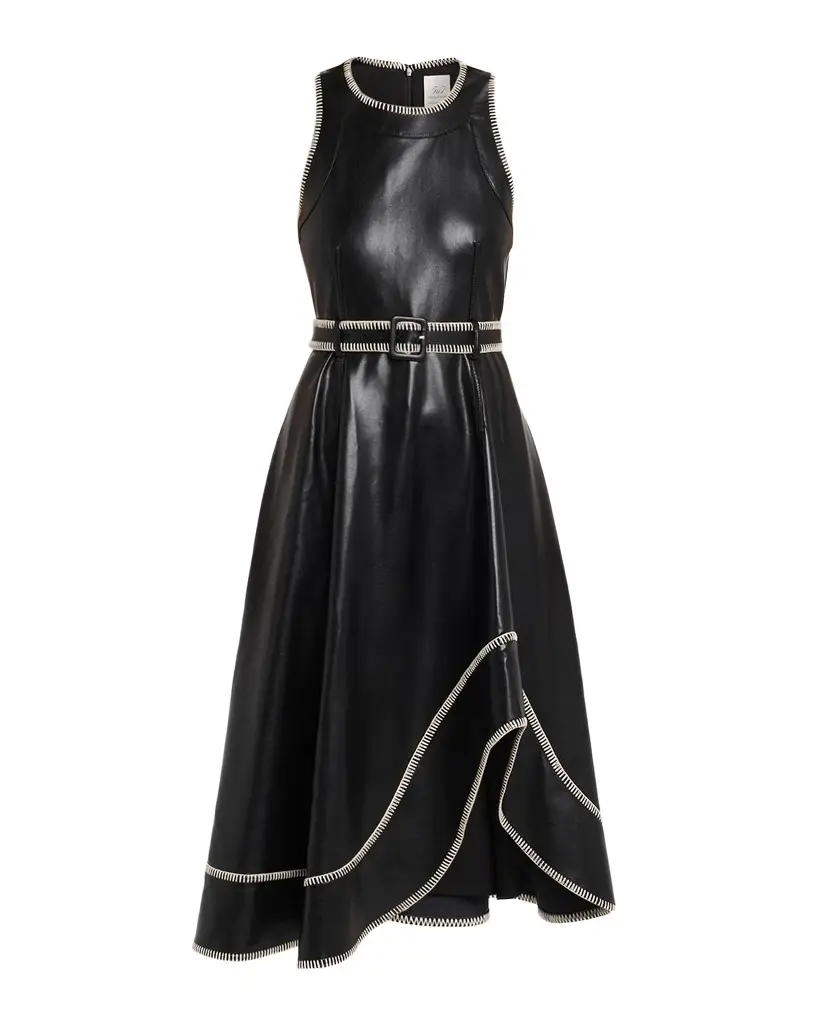 Cinq à Sept Zelda Whipstitch Vegan Leather Midi Dress | Image 1 Cinq à Sept Zelda Whipstitch Vegan Leather Midi Dress | Image 1