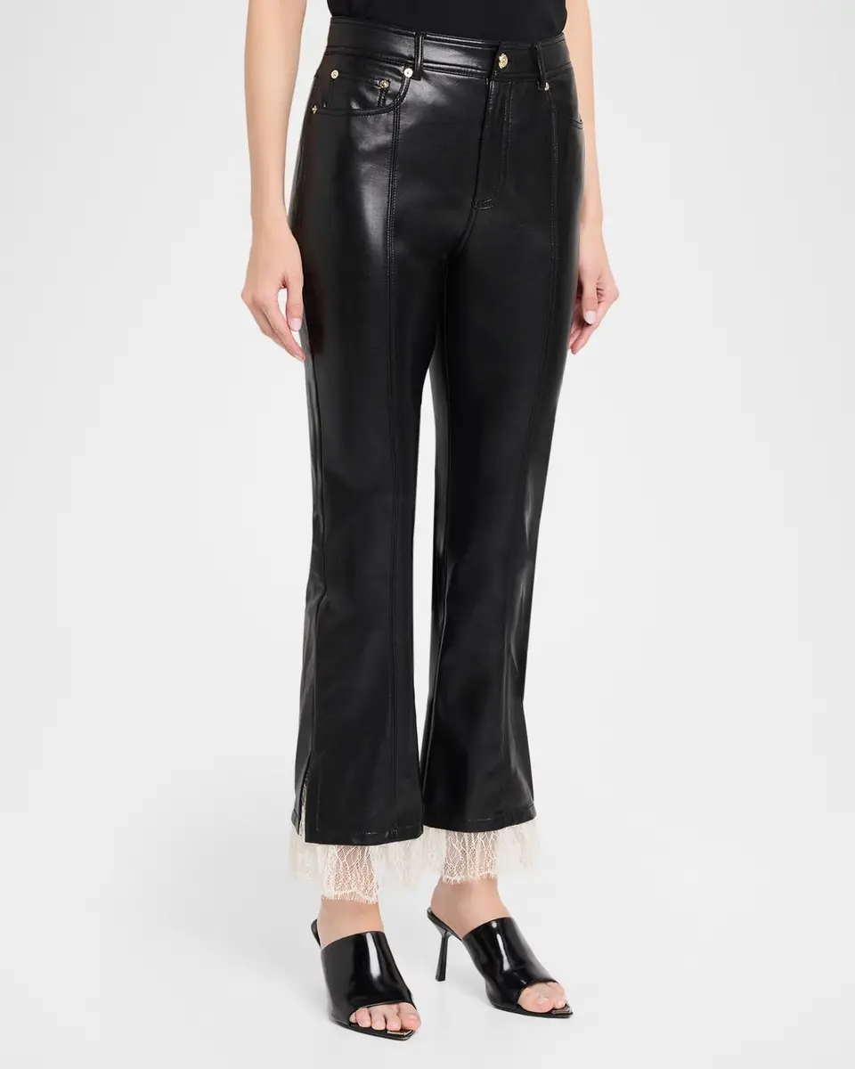 Cinq à Sept Lace-Trim Vegan Leather Kick Flare Pants | Thumbnail 4 Cinq à Sept Lace-Trim Vegan Leather Kick Flare Pants | Thumbnail 4