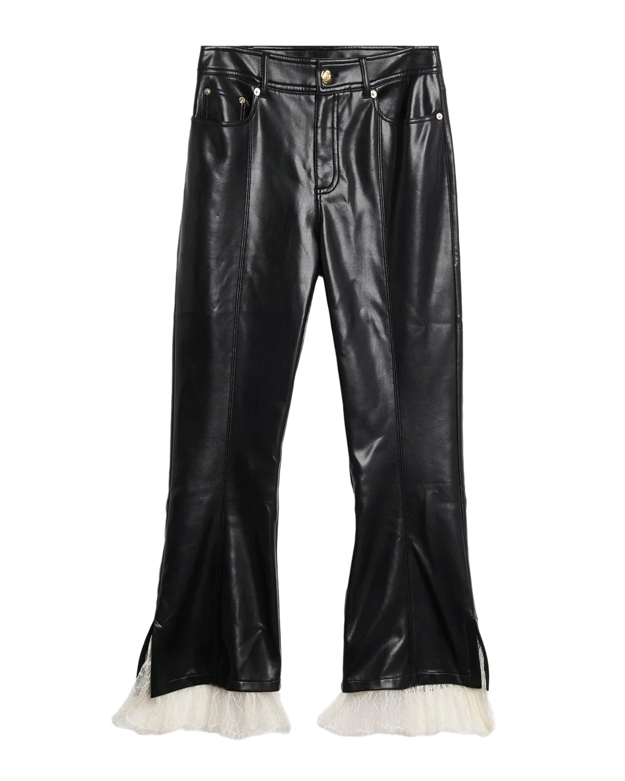 Lace-Trim Vegan Leather Kick Flare Pants Lace-Trim Vegan Leather Kick Flare Pants