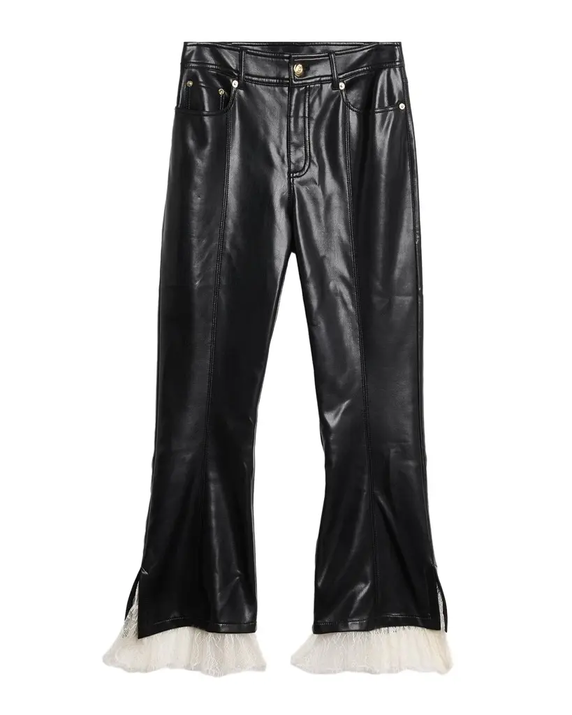 Cinq à Sept Lace-Trim Vegan Leather Kick Flare Pants | Image 1 Cinq à Sept Lace-Trim Vegan Leather Kick Flare Pants | Image 1