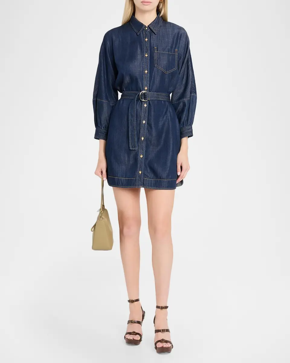 Cinq à Sept Leona Chambray Belted Mini Shirtdress | Thumbnail 2 Cinq à Sept Leona Chambray Belted Mini Shirtdress | Thumbnail 2