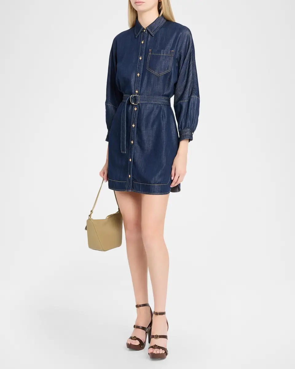 Cinq à Sept Leona Chambray Belted Mini Shirtdress | Thumbnail 4 Cinq à Sept Leona Chambray Belted Mini Shirtdress | Thumbnail 4