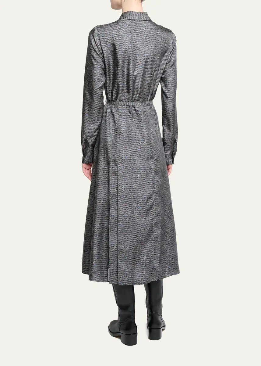Gabriela Hearst Jane Herringbone Print Silk Belted Midi Shirtdress | Thumbnail 3 Gabriela Hearst Jane Herringbone Print Silk Belted Midi Shirtdress | Thumbnail 3