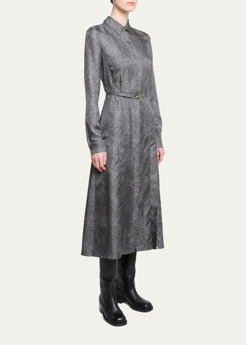 Gabriela Hearst Jane Herringbone Print Silk Belted Midi Shirtdress | Thumbnail 4 Gabriela Hearst Jane Herringbone Print Silk Belted Midi Shirtdress | Thumbnail 4