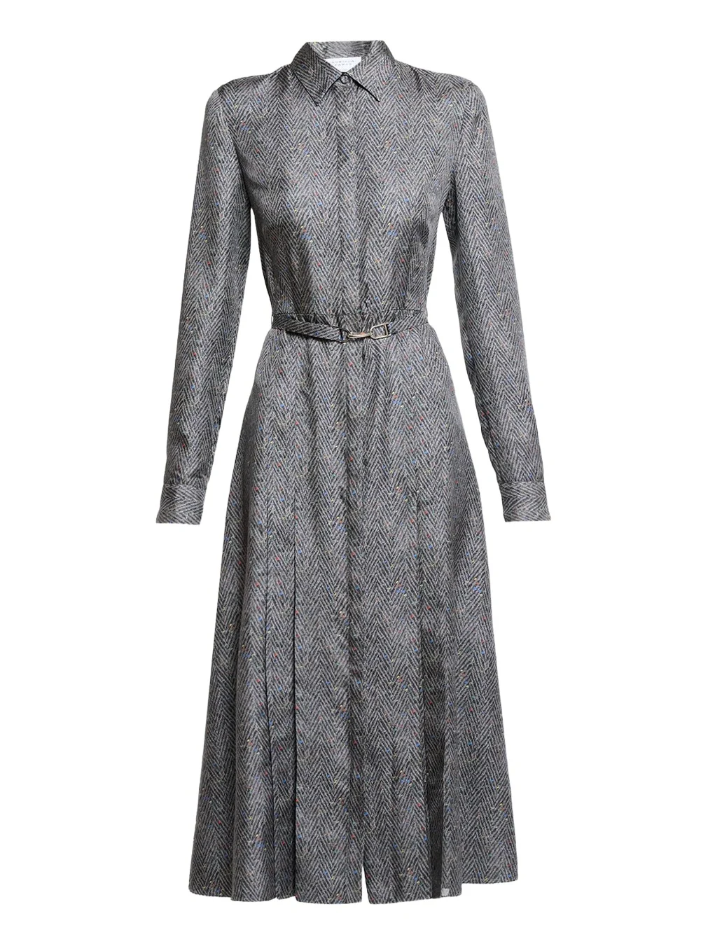 Gabriela Hearst Jane Herringbone Print Silk Belted Midi Shirtdress