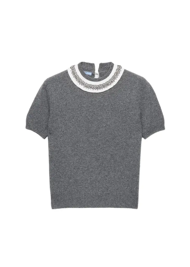 Prada Embellished Short-Sleeve Sweater | Image 1 Prada Embellished Short-Sleeve Sweater | Image 1