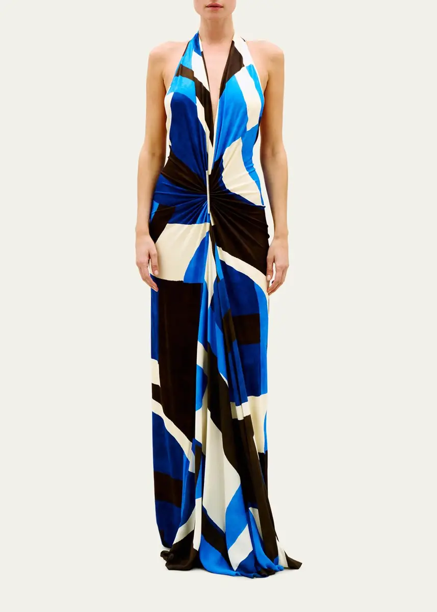 Silvia Tcherassi Malek Geo-Print Ruched Velvet Halter Maxi Dress | Thumbnail 2 Silvia Tcherassi Malek Geo-Print Ruched Velvet Halter Maxi Dress | Thumbnail 2
