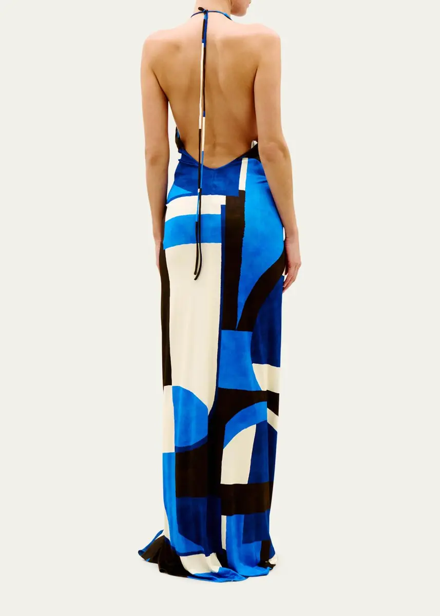 Silvia Tcherassi Malek Geo-Print Ruched Velvet Halter Maxi Dress | Thumbnail 3 Silvia Tcherassi Malek Geo-Print Ruched Velvet Halter Maxi Dress | Thumbnail 3