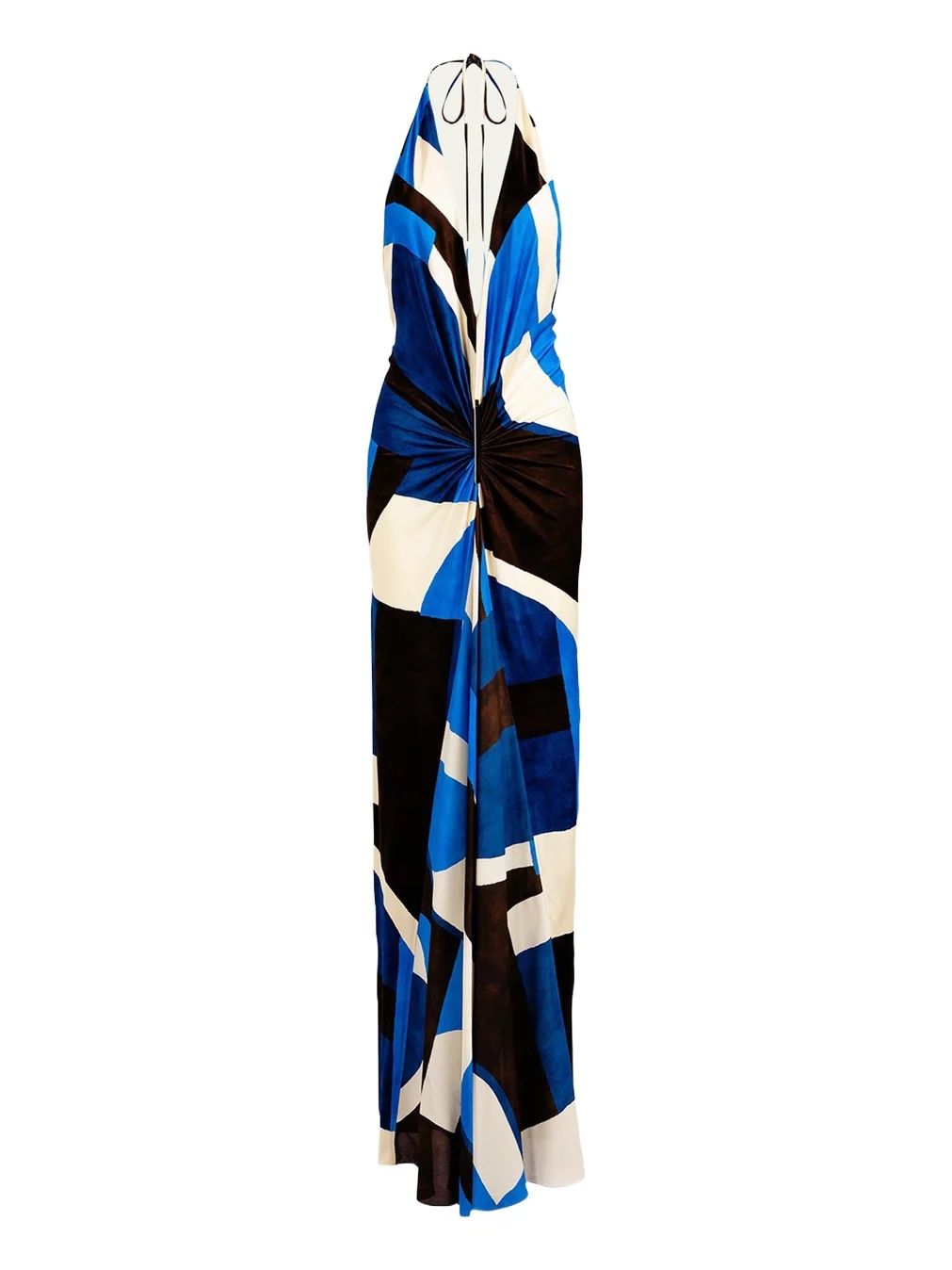 Malek Geo-Print Ruched Velvet Halter Maxi Dress Malek Geo-Print Ruched Velvet Halter Maxi Dress