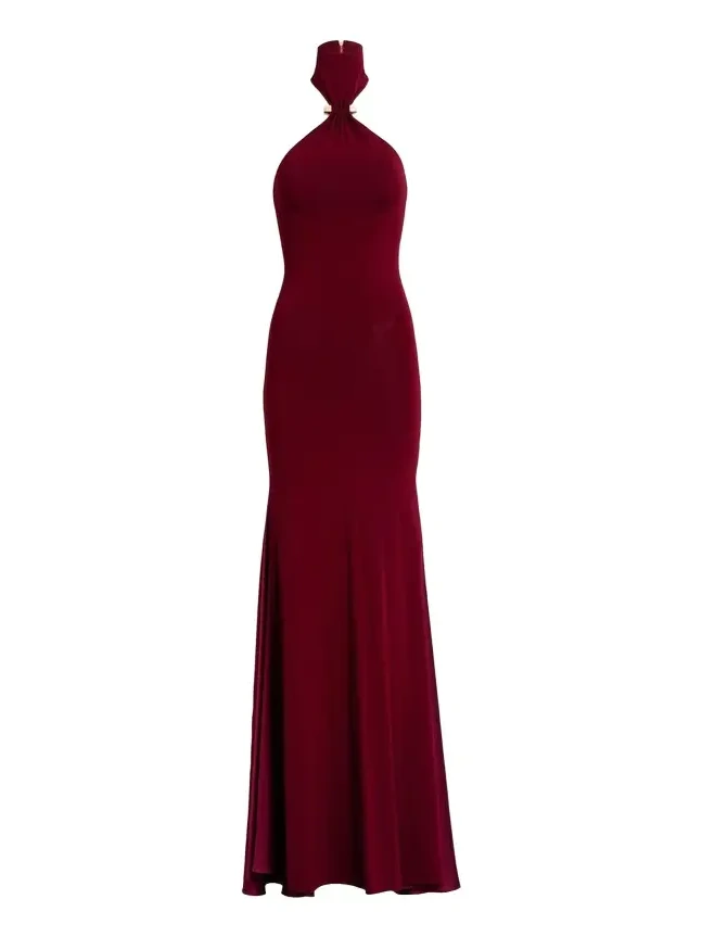 Silvia Tcherassi Feist Ruched Jersey Halter Maxi Dress