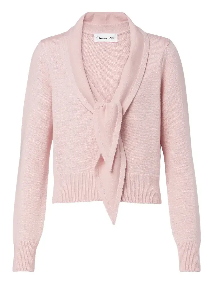 Tie-neck virgin wool cardigan Tie-neck virgin wool cardigan