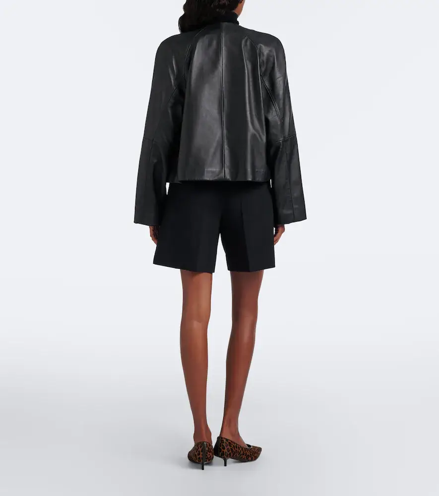 Max Mara Leather-trimmed wool-blend shorts | Thumbnail 4 Max Mara Leather-trimmed wool-blend shorts | Thumbnail 4
