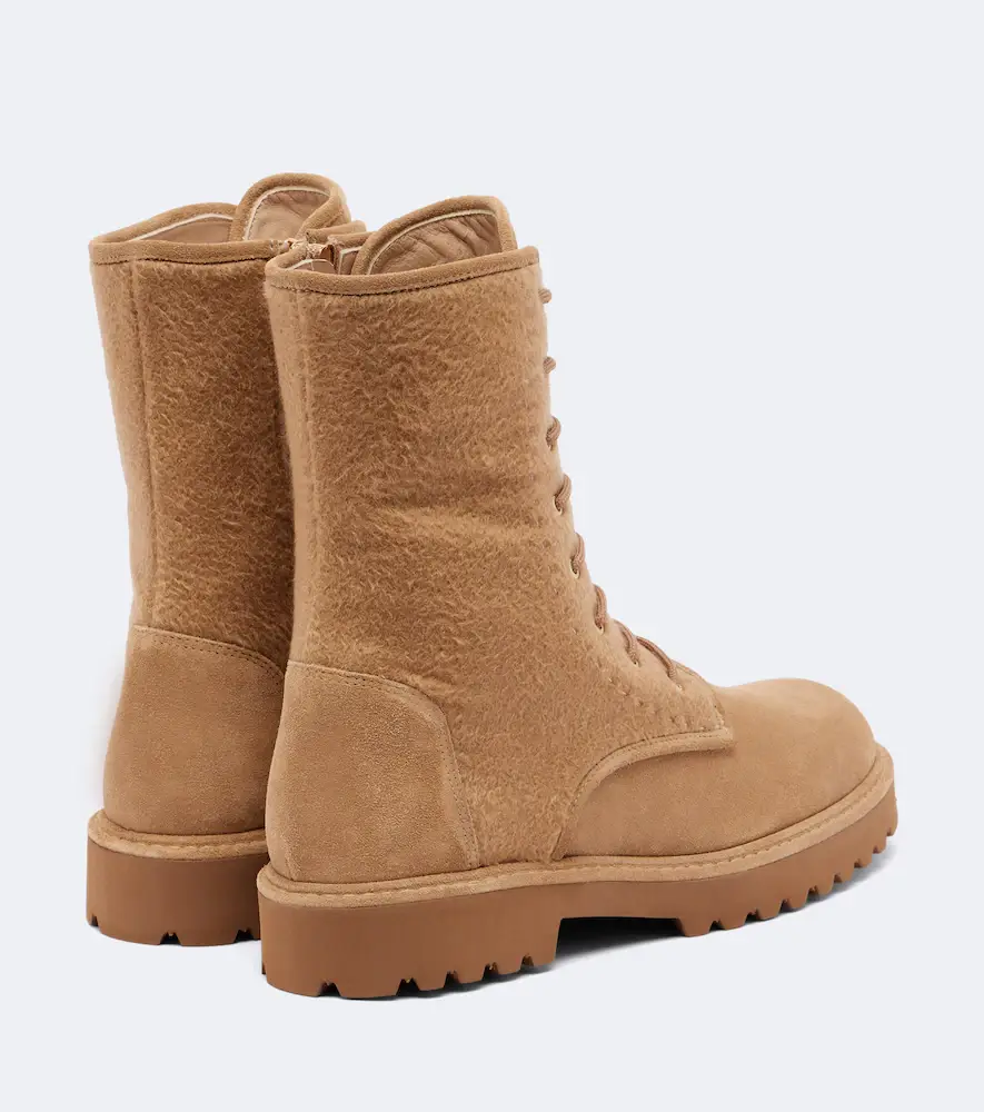 Max Mara Cashmere-trimmed suede combat boots | Thumbnail 2