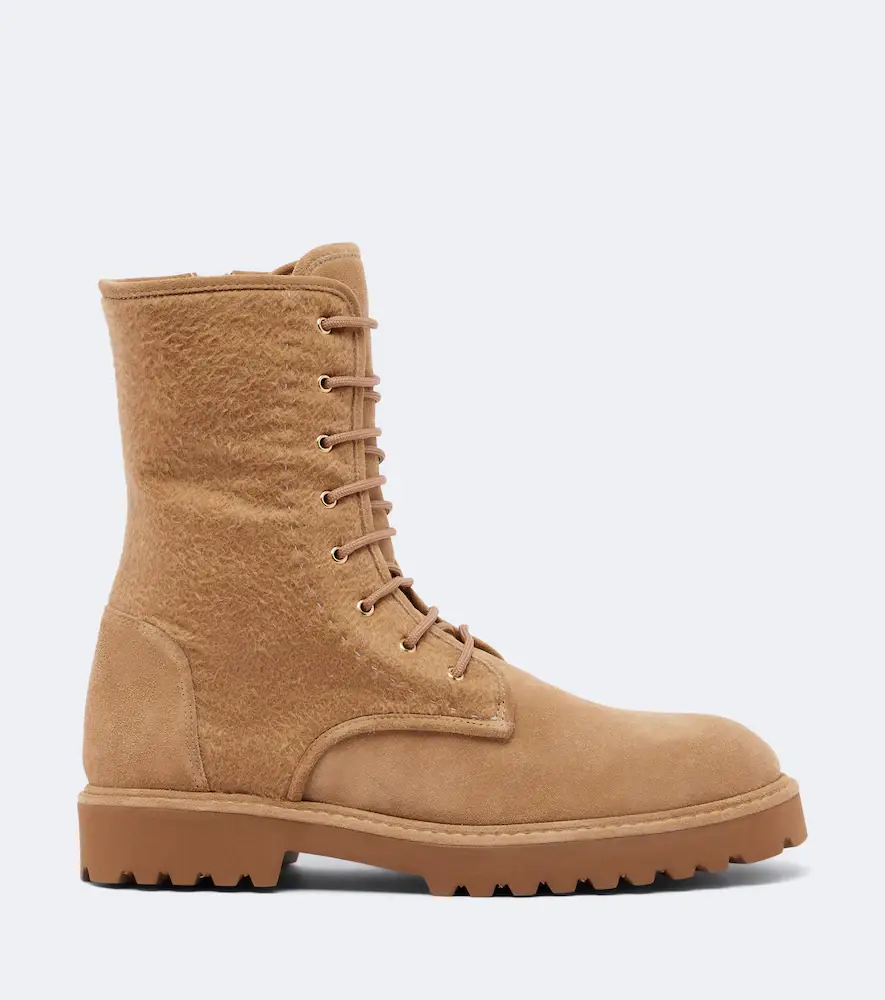 Max Mara Cashmere-trimmed suede combat boots | Thumbnail 4