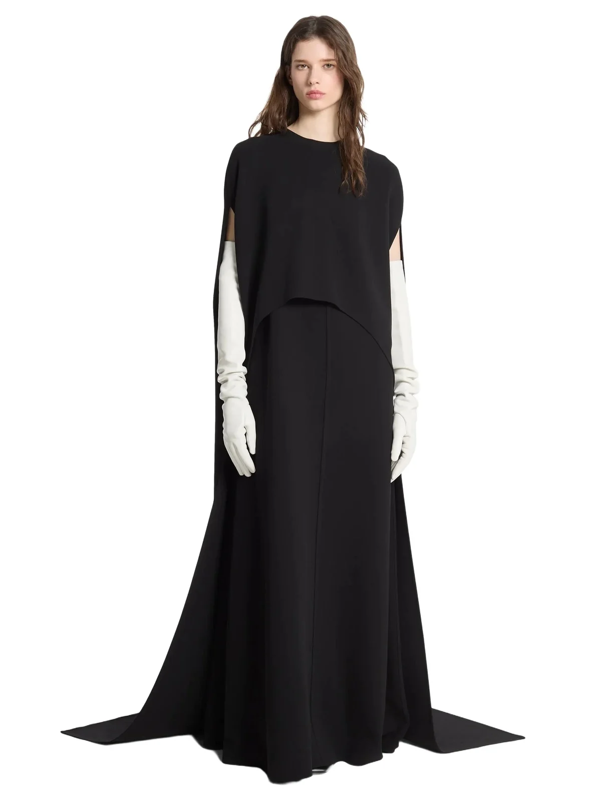 Double Faced Stretch Wool Cape Gown in Black Double Faced Stretch Wool Cape Gown in Black