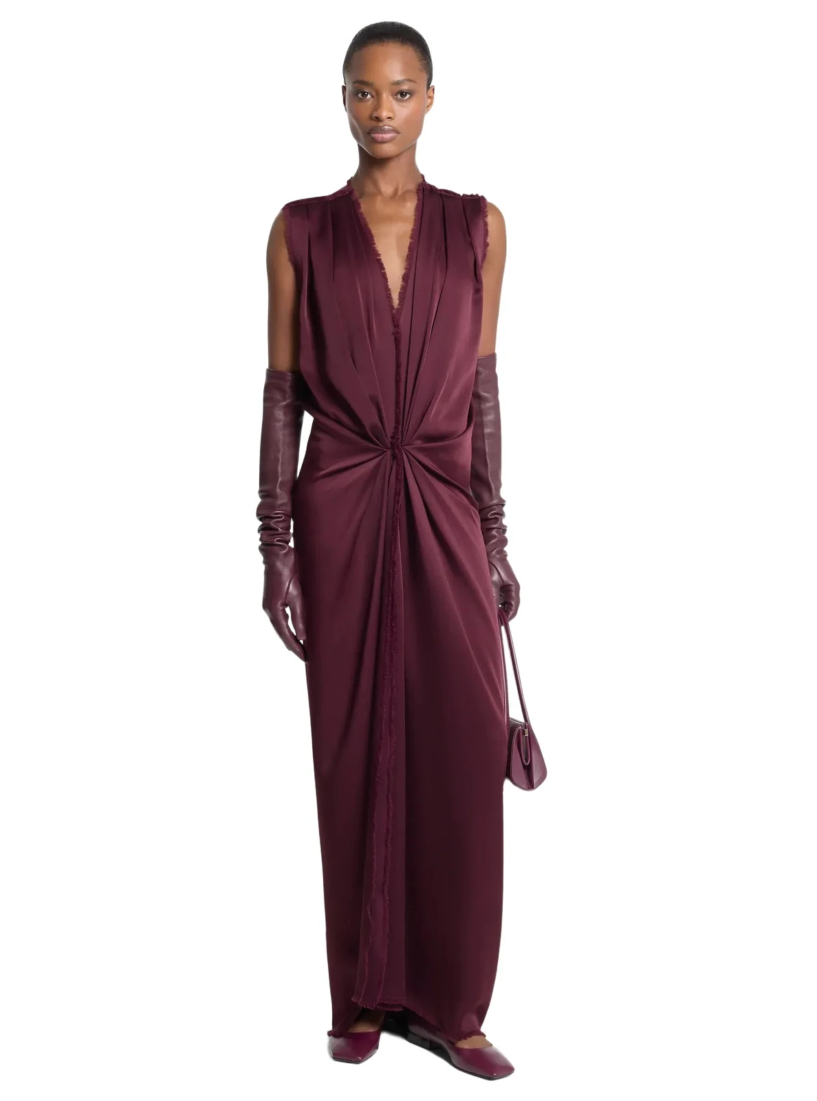 Draped Satin Charmeuse Column Gown in Red Draped Satin Charmeuse Column Gown in Red