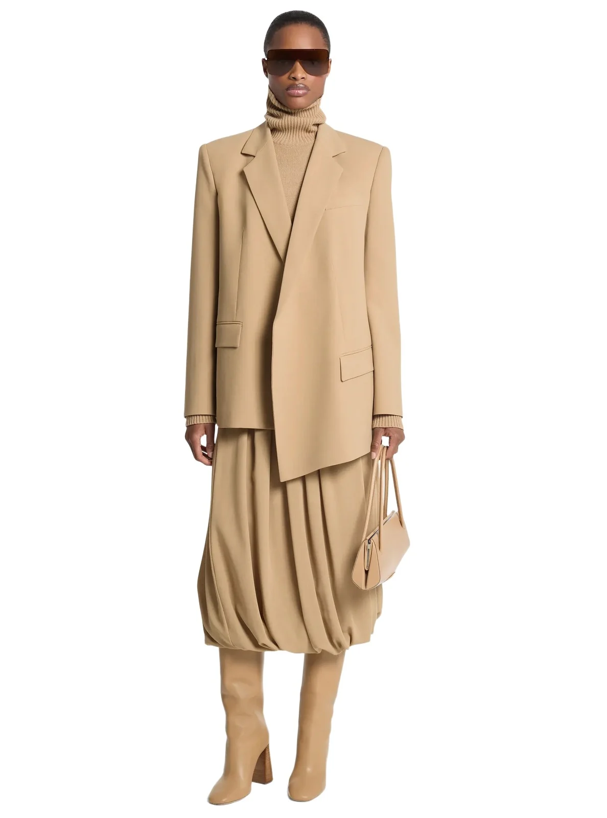 Michael Kors Collection Stretch Wool Crepe Asymmetric Blazer in Natural