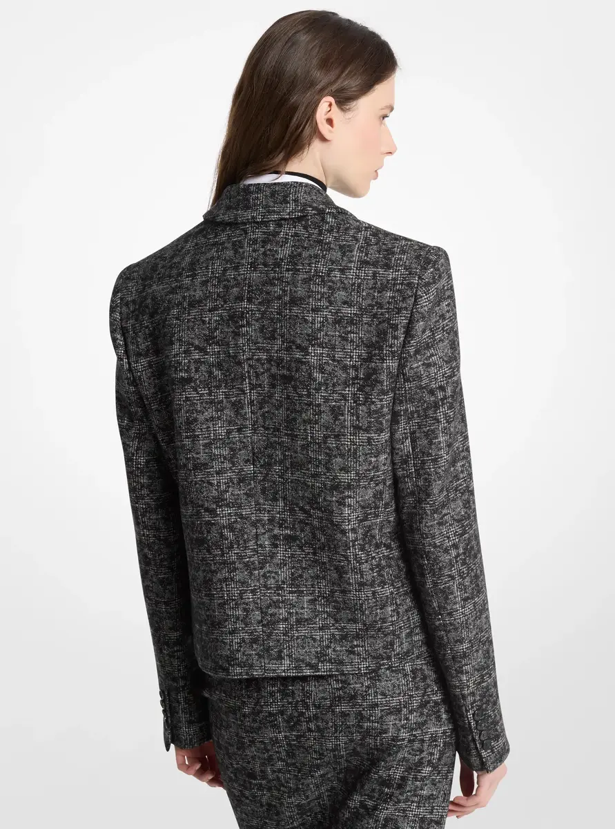 Michael Kors Collection Smudged Glen Plaid Wool Cropped Blazer in Black | Thumbnail 2 Michael Kors Collection Smudged Glen Plaid Wool Cropped Blazer in Black | Thumbnail 2