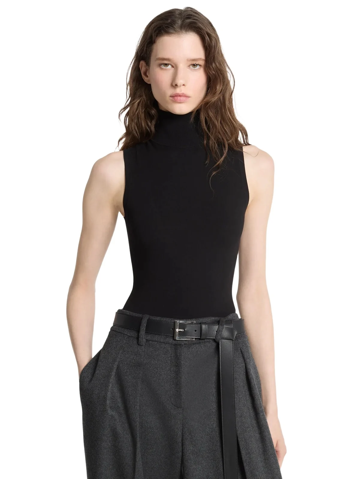 Michael Kors Collection Stretch Viscose Knit Turtleneck Bodysuit in Black