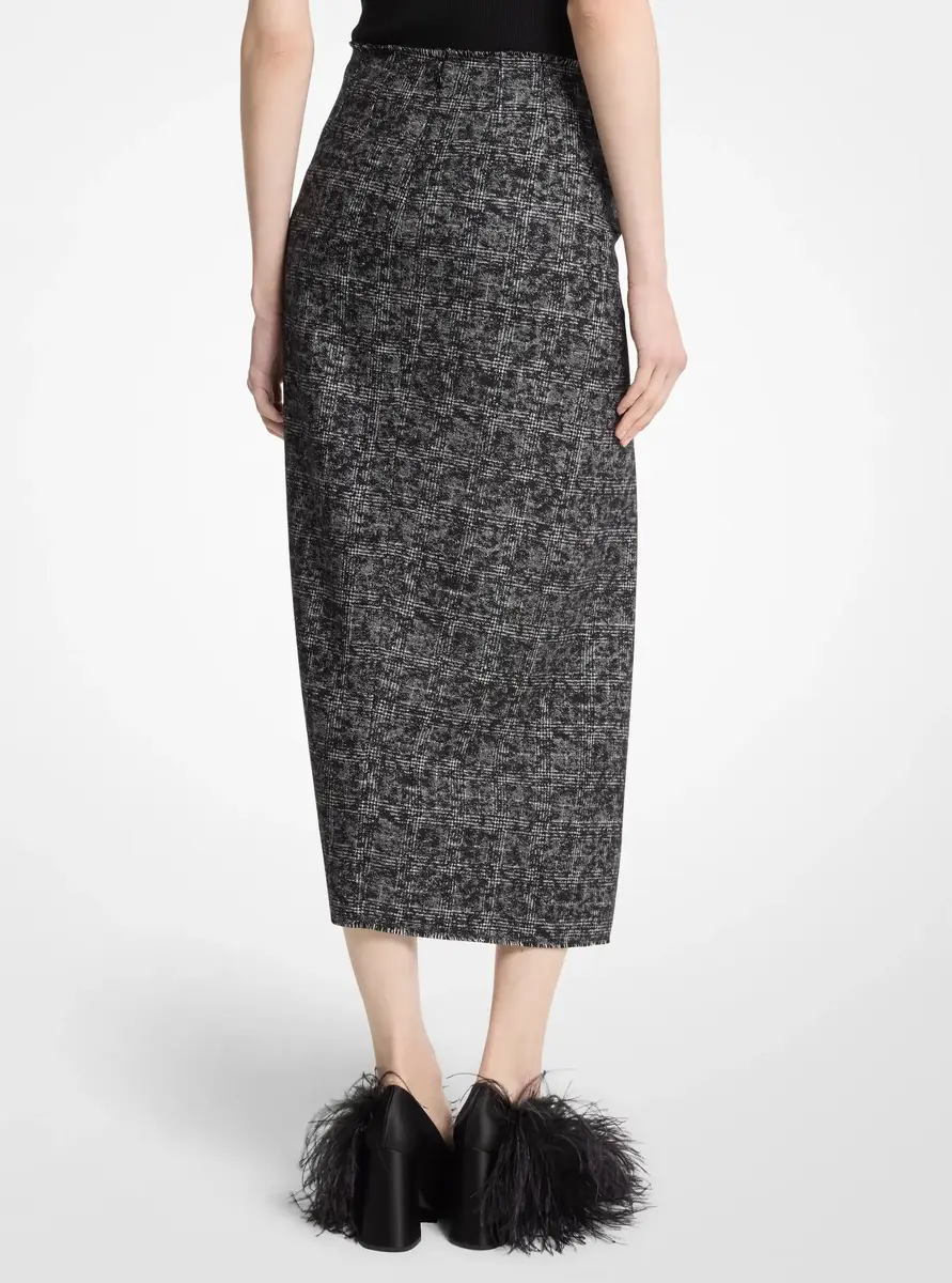 Michael Kors Collection Smudged Glen Plaid Wool Pareo Skirt in Black | Thumbnail 2 Michael Kors Collection Smudged Glen Plaid Wool Pareo Skirt in Black | Thumbnail 2
