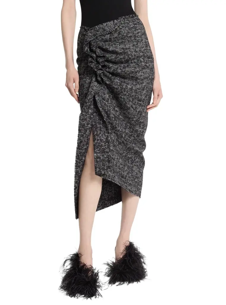 Michael Kors Collection Smudged Glen Plaid Wool Pareo Skirt | Image 1 Michael Kors Collection Smudged Glen Plaid Wool Pareo Skirt | Image 1