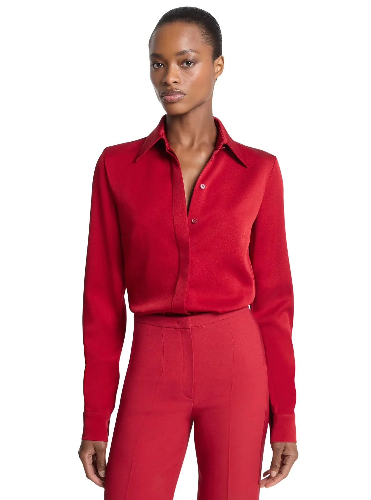 Michael Kors Collection Hansen Satin Charmeuse Blouse in Red