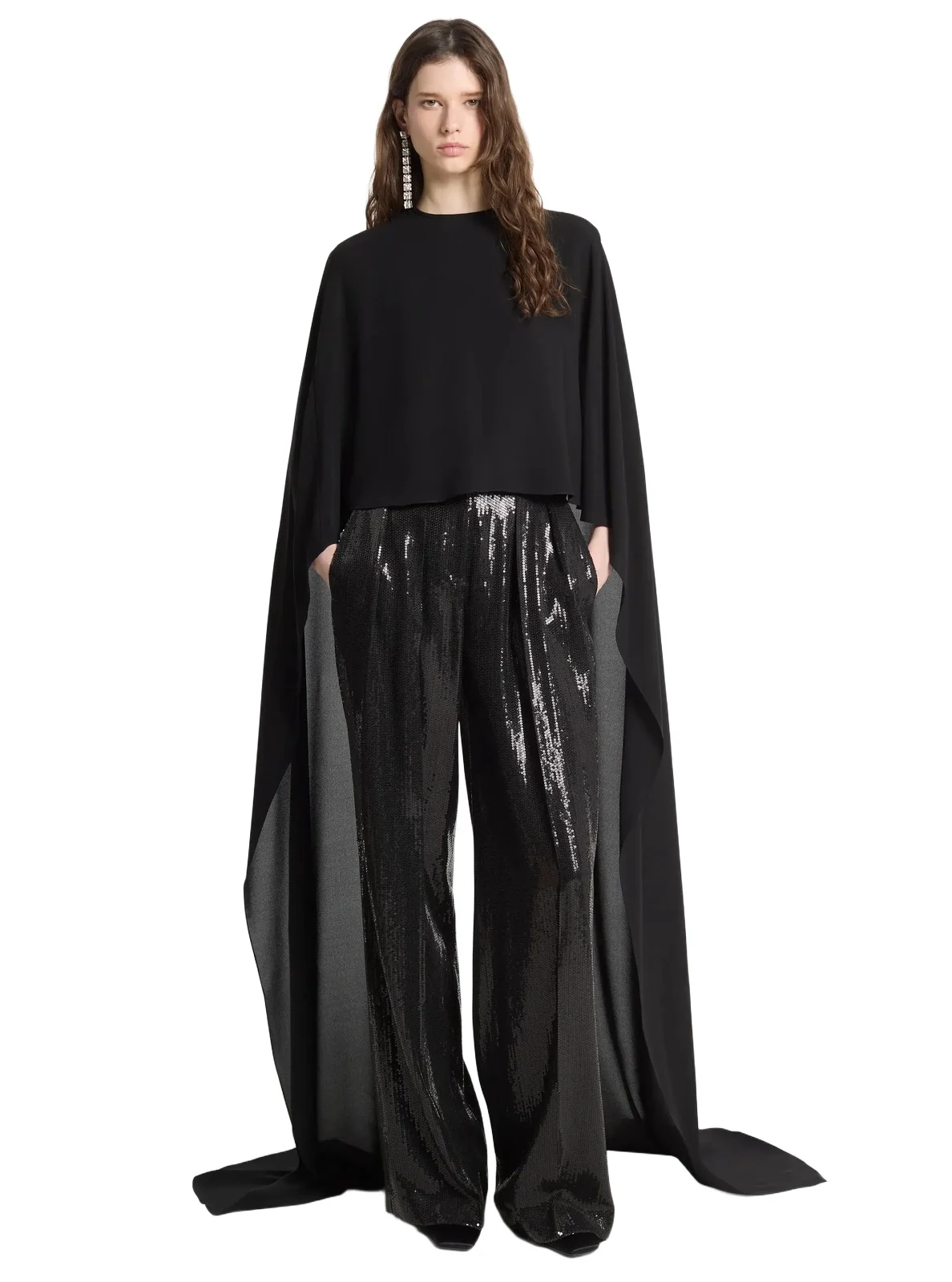Michael Kors Collection Silk Georgette Streamer Blouse in Black