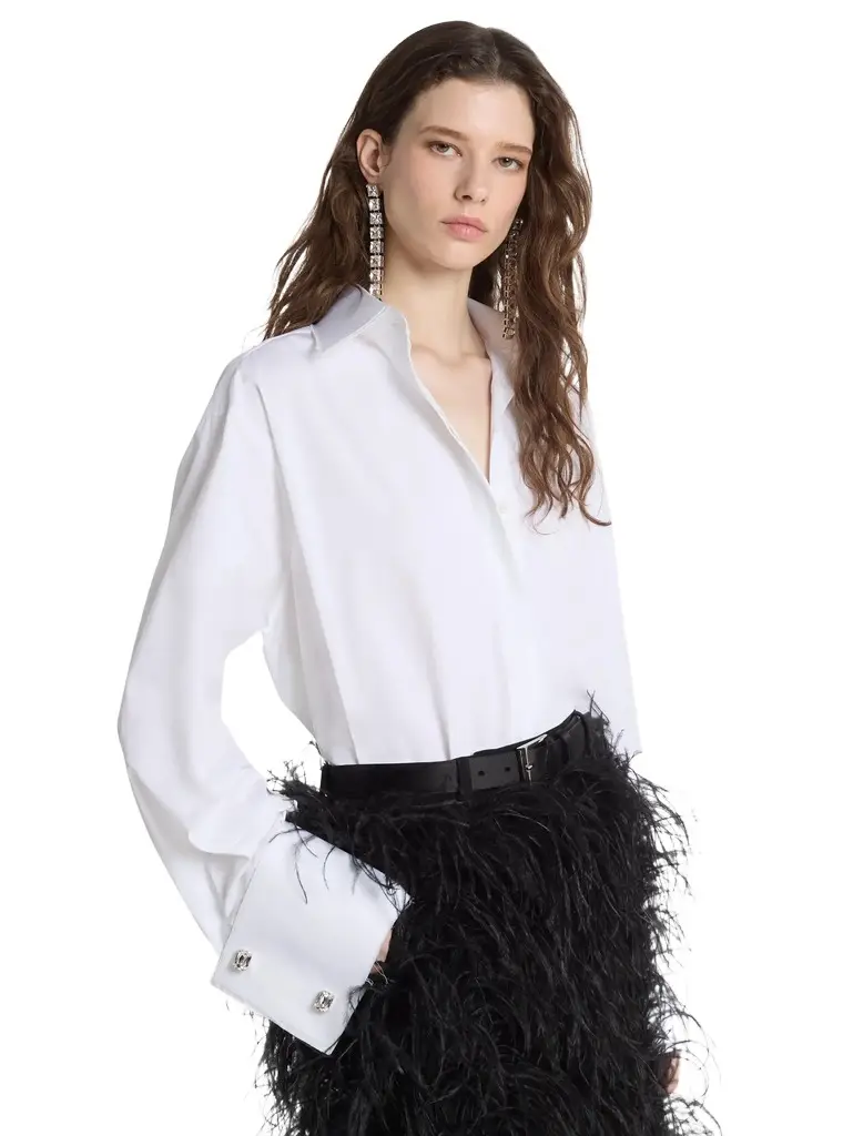 Michael Kors Collection Frayed Cotton Poplin French Cuff Shirt | Image 1 Michael Kors Collection Frayed Cotton Poplin French Cuff Shirt | Image 1