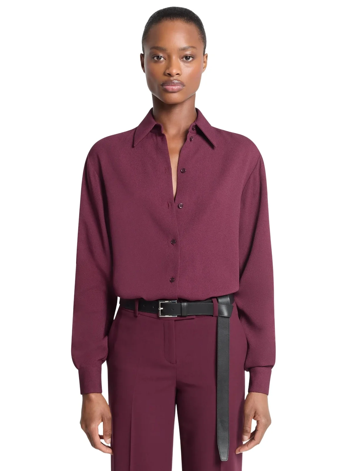 Michael Kors Collection Katie Viscose Georgette Button Down Shirt in Red