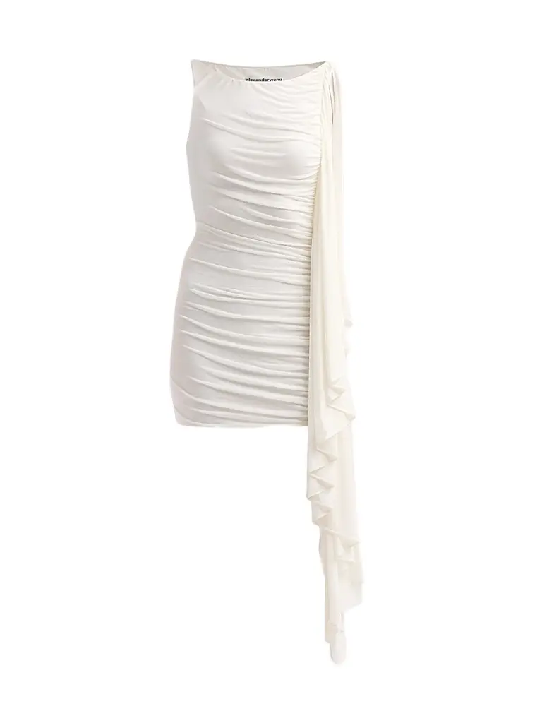 Alexander Wang Women's Asymmetric Ruched Mini Dress - Star White | Image 1 Alexander Wang Women's Asymmetric Ruched Mini Dress - Star White | Image 1