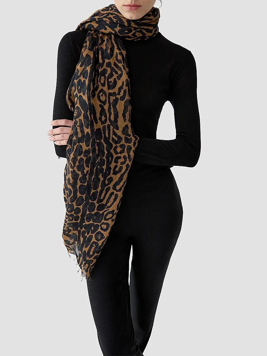 Carolina Herrera Women's Leopard Print Fringe Scarf | Thumbnail 2
