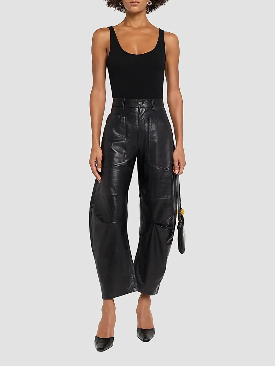 Nili Lotan Women's Shon Leather Barrel-Leg Pants | Thumbnail 2 Nili Lotan Women's Shon Leather Barrel-Leg Pants | Thumbnail 2