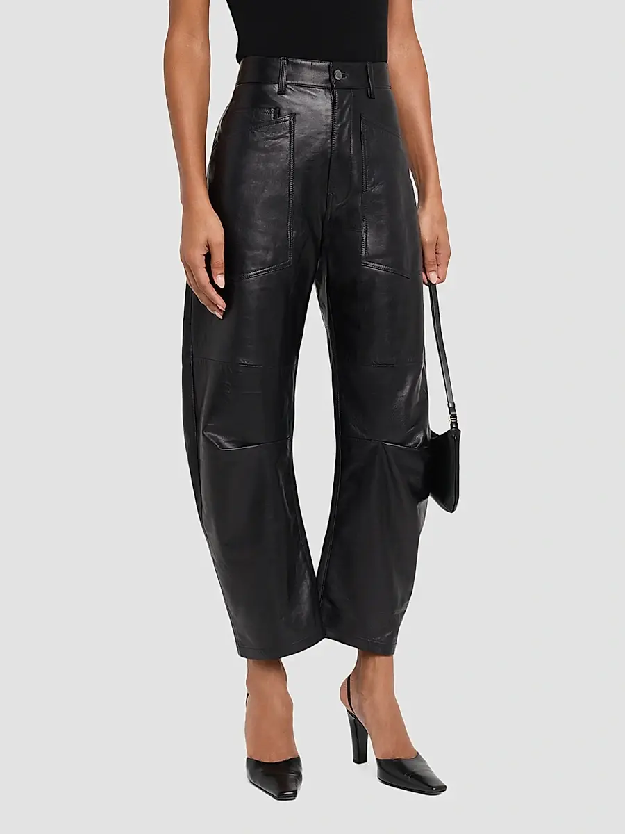 Nili Lotan Women's Shon Leather Barrel-Leg Pants | Thumbnail 4 Nili Lotan Women's Shon Leather Barrel-Leg Pants | Thumbnail 4