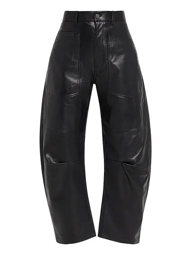 Women's Shon Leather Barrel-Leg Pants