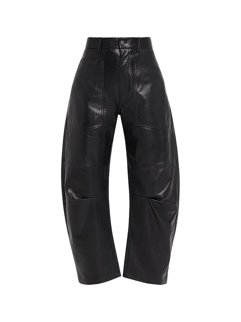 Nili Lotan Women's Shon Leather Barrel-Leg Pants - Midnight | Image 1 Nili Lotan Women's Shon Leather Barrel-Leg Pants - Midnight | Image 1