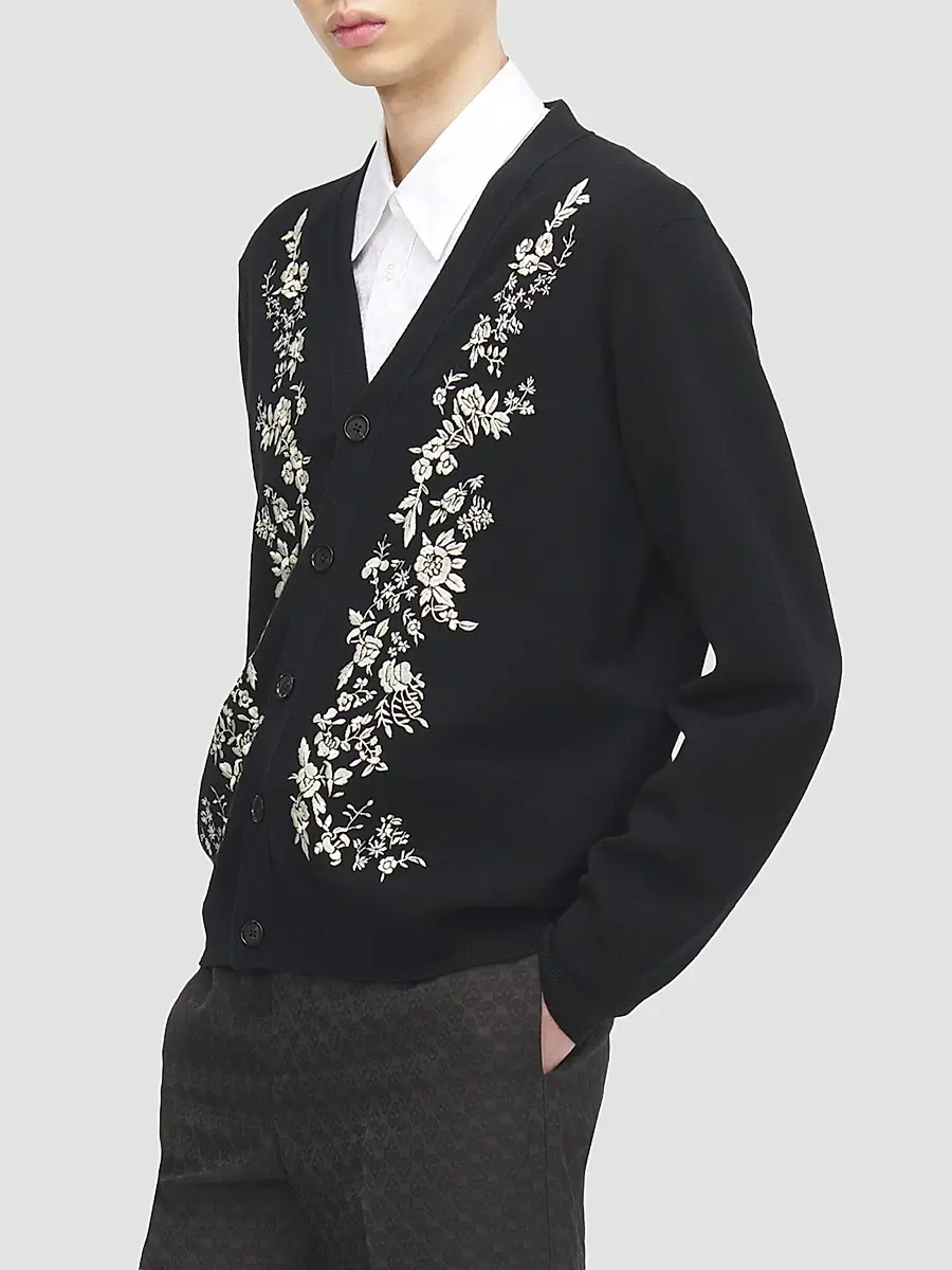 Alexander McQueen Men's Embroidered Wool Cardigan | Thumbnail 4 Alexander McQueen Men's Embroidered Wool Cardigan | Thumbnail 4