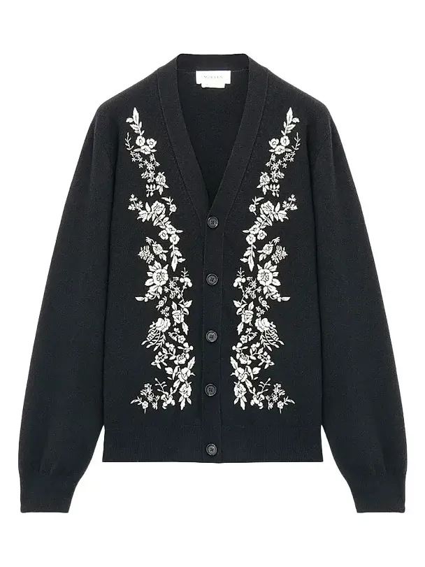 Alexander McQueen Men's Embroidered Wool Cardigan