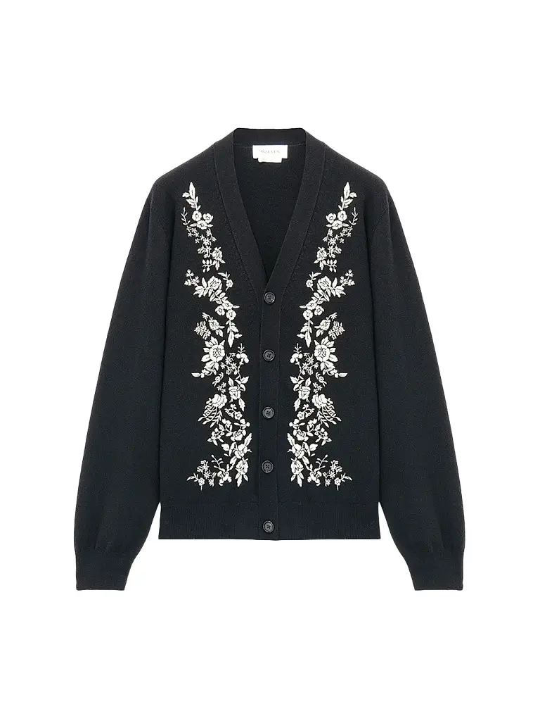 McQueen Men's Embroidered Wool Cardigan - Black | Image 1 McQueen Men's Embroidered Wool Cardigan - Black | Image 1