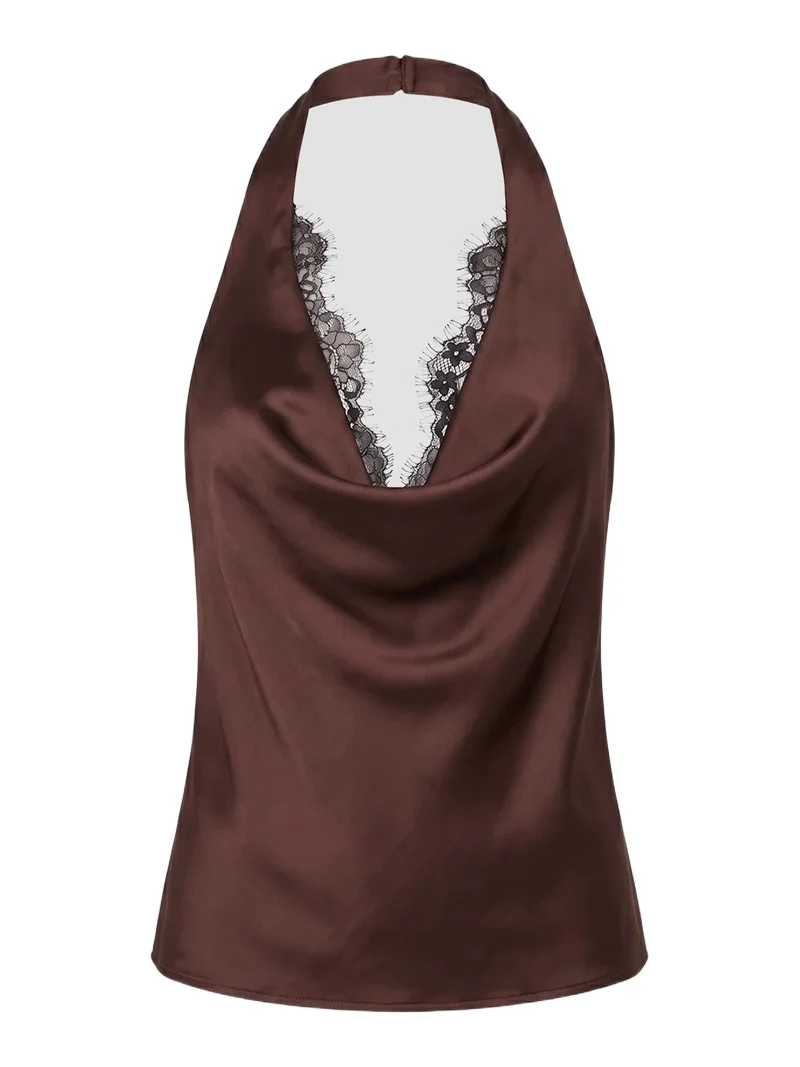 Women's Lovella Lace-Trim Satin Top