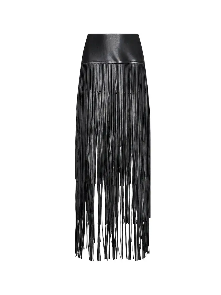 L'Agence Women's Karoline Faux-Leather Fringe Maxi Skirt