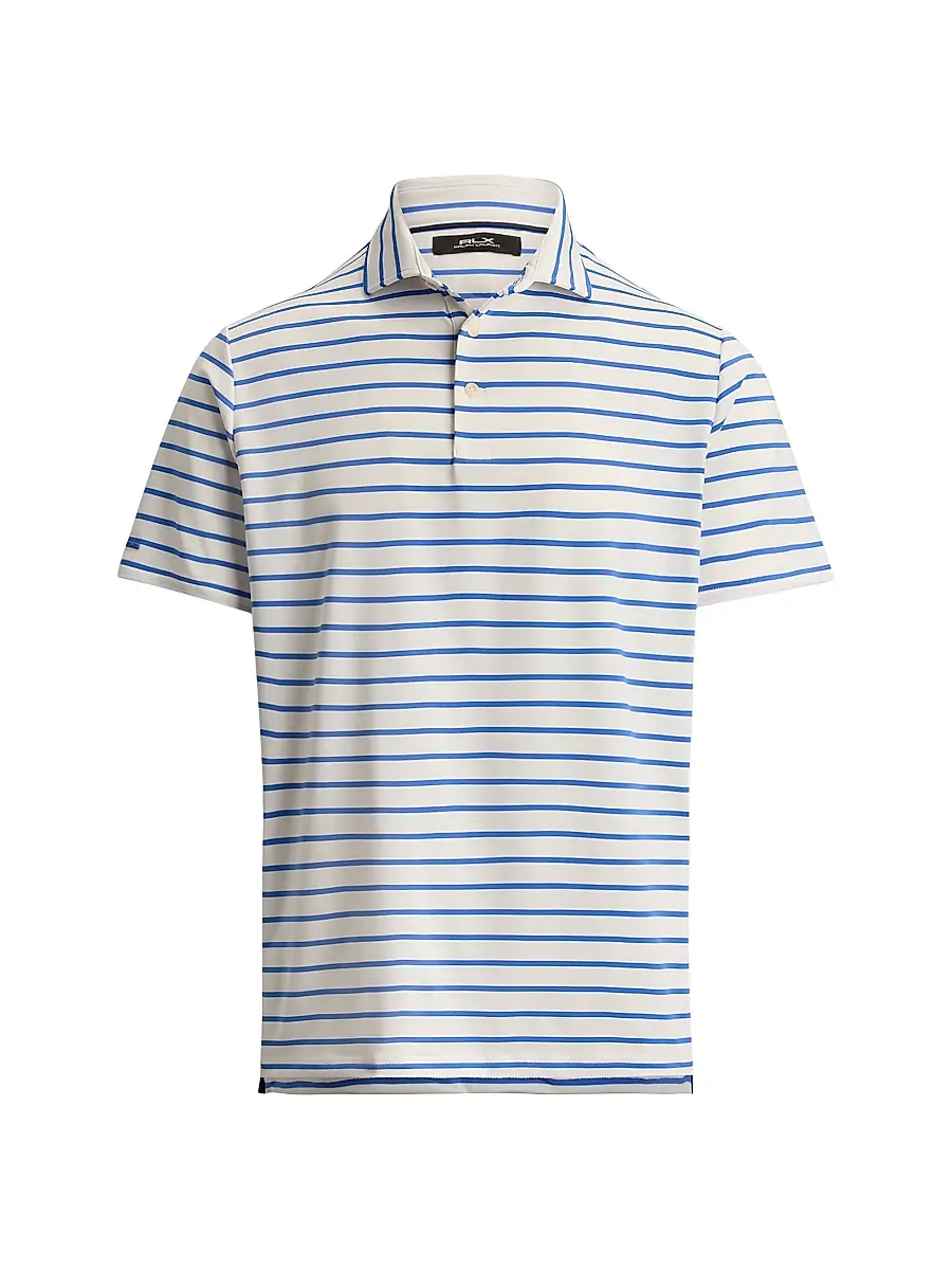 RLX Ralph Lauren Men's Lightweight Airflow Knit Polo Shirt - Maidstone Blue Ceramic White | Image 1 RLX Ralph Lauren Men's Lightweight Airflow Knit Polo Shirt - Maidstone Blue Ceramic White | Image 1