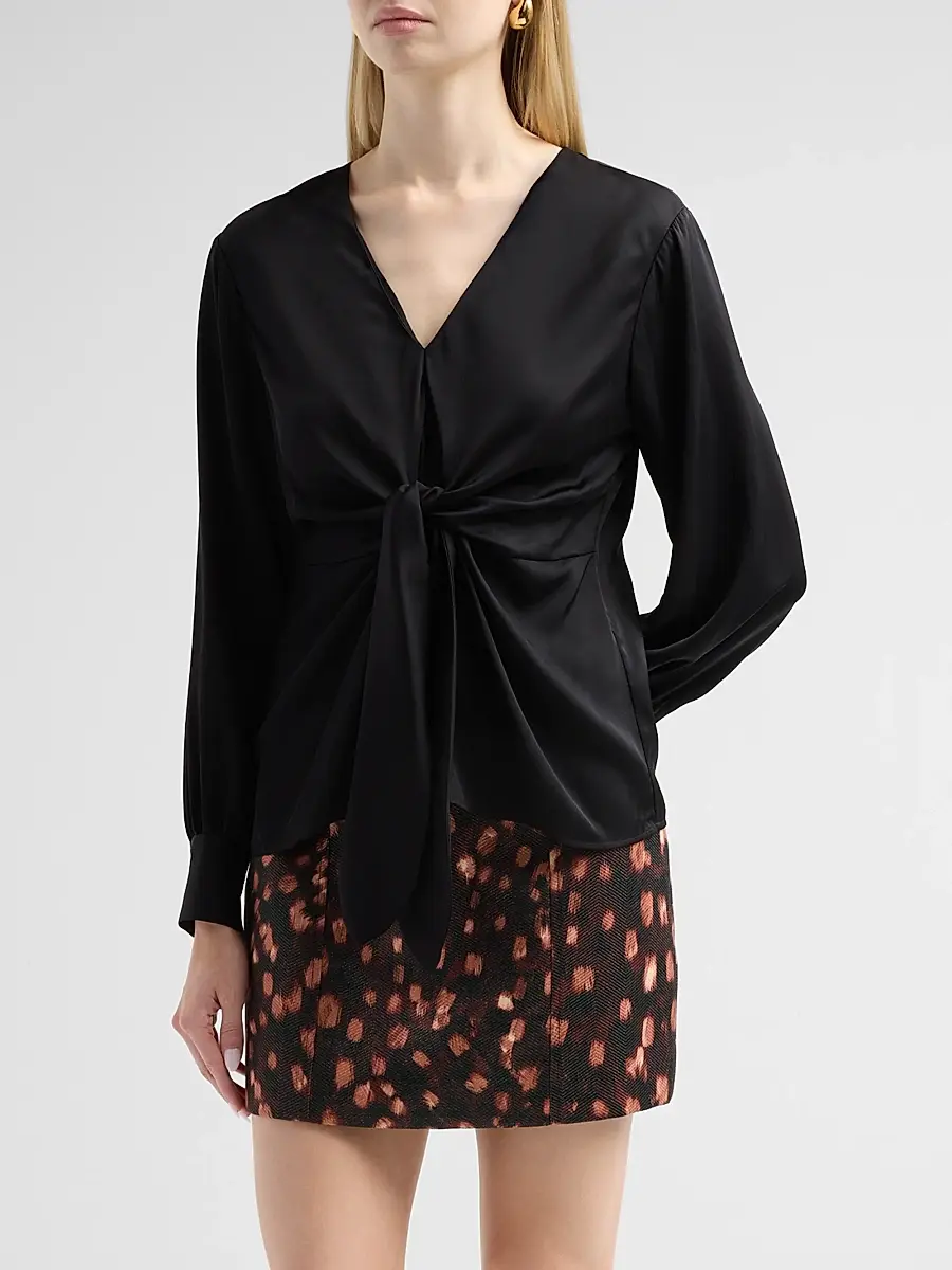 Milly Women's Noa Stretch-Silk Tie V-Neck Top | Thumbnail 4 Milly Women's Noa Stretch-Silk Tie V-Neck Top | Thumbnail 4
