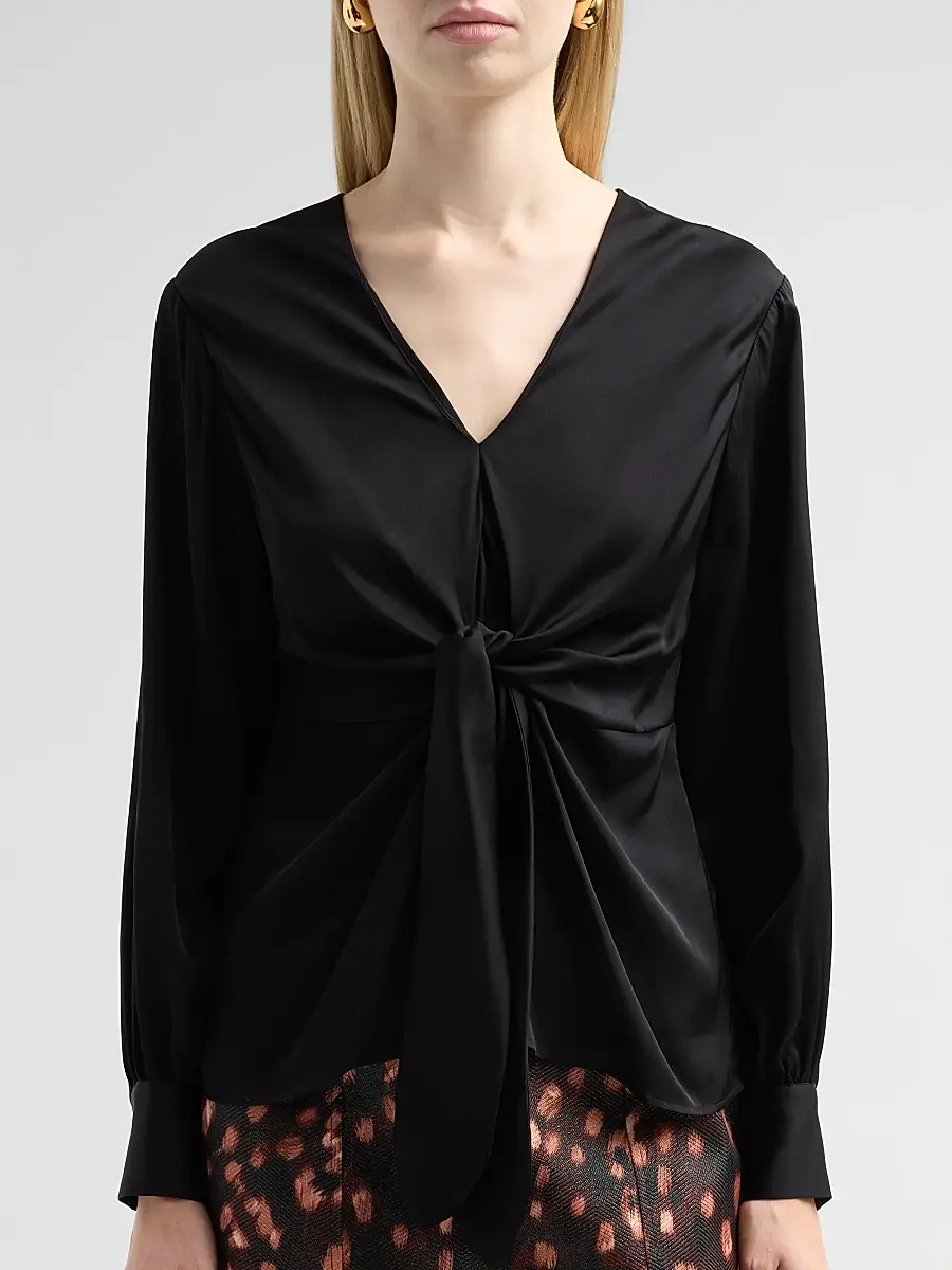 Milly Women's Noa Stretch-Silk Tie V-Neck Top | Thumbnail 5 Milly Women's Noa Stretch-Silk Tie V-Neck Top | Thumbnail 5