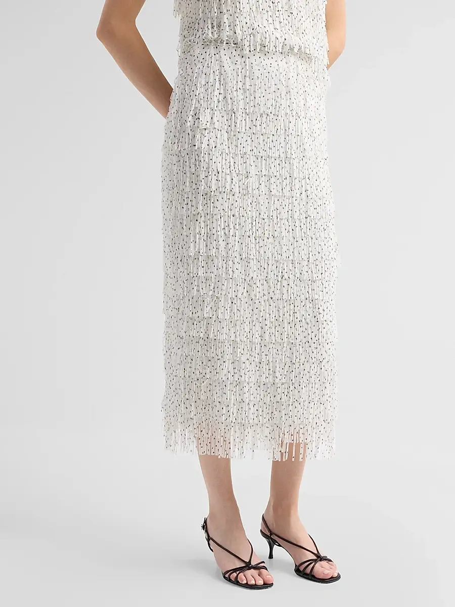 Milly Women's Roxanne Polka Dot Fringe Midi Skirt | Thumbnail 4 Milly Women's Roxanne Polka Dot Fringe Midi Skirt | Thumbnail 4
