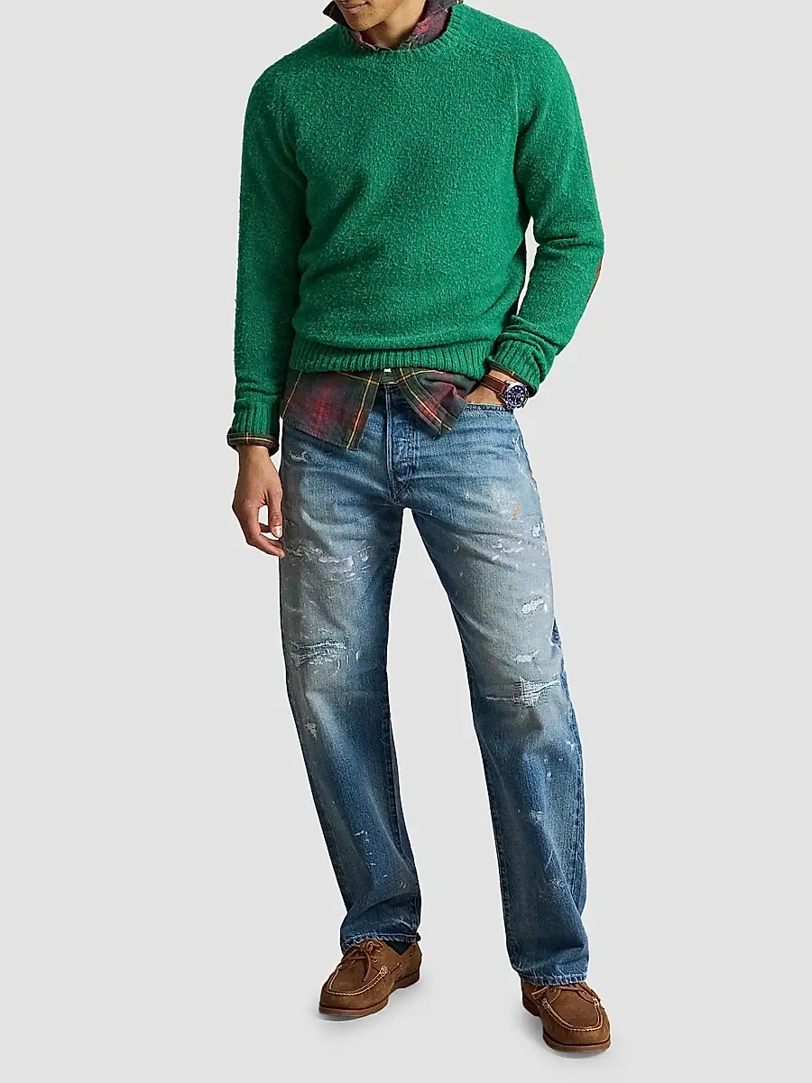 Polo Ralph Lauren Men's Elbow-Patch Wool-Cashmere Crewneck Sweater | Thumbnail 2 Polo Ralph Lauren Men's Elbow-Patch Wool-Cashmere Crewneck Sweater | Thumbnail 2