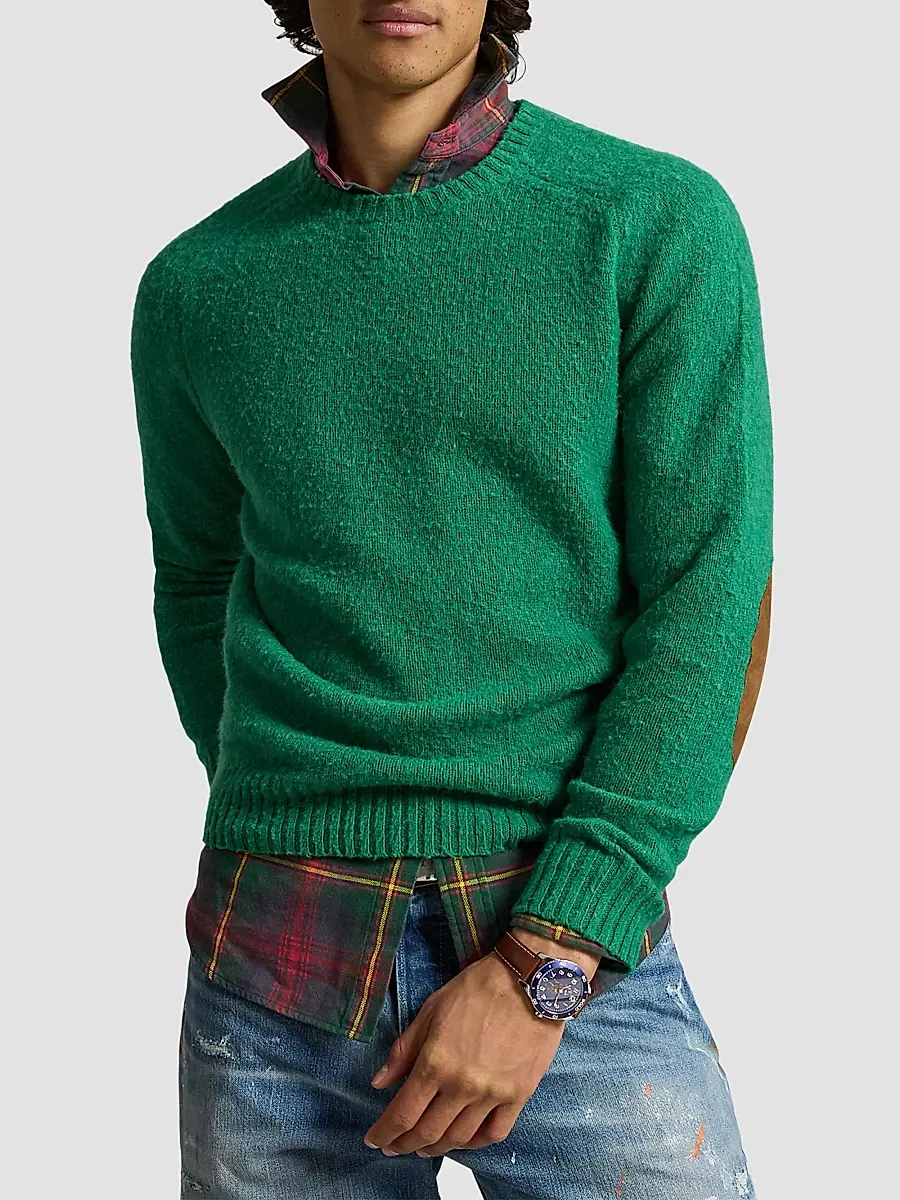 Polo Ralph Lauren Men's Elbow-Patch Wool-Cashmere Crewneck Sweater | Thumbnail 4 Polo Ralph Lauren Men's Elbow-Patch Wool-Cashmere Crewneck Sweater | Thumbnail 4
