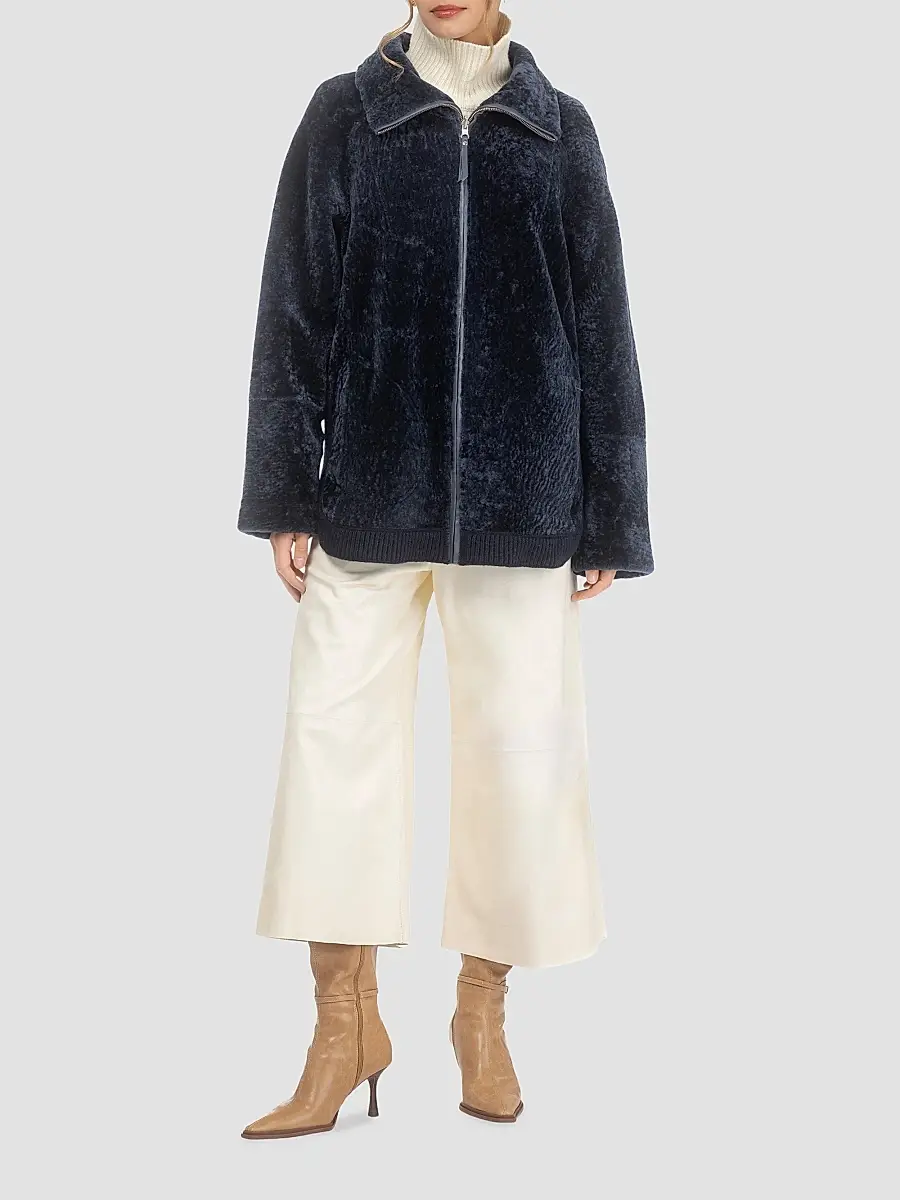 Gorski Women's Textured Shearling Lamb Zip Coat | Thumbnail 2 Gorski Women's Textured Shearling Lamb Zip Coat | Thumbnail 2
